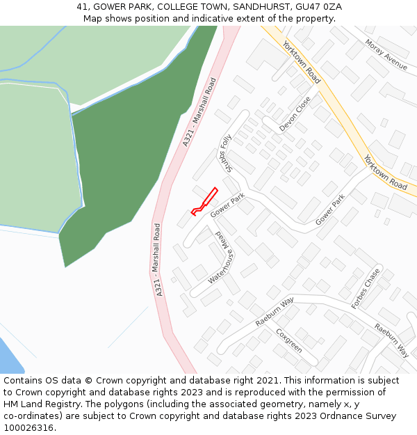 41, GOWER PARK, COLLEGE TOWN, SANDHURST, GU47 0ZA: Location map and indicative extent of plot