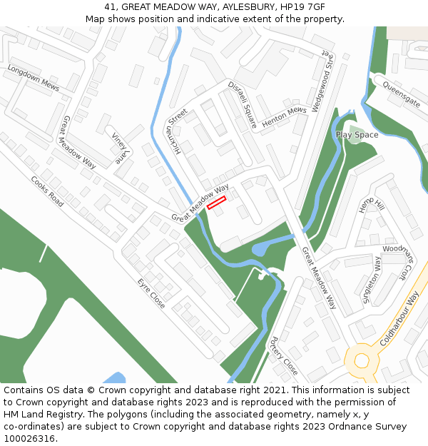41, GREAT MEADOW WAY, AYLESBURY, HP19 7GF: Location map and indicative extent of plot