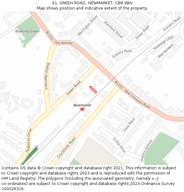 41, GREEN ROAD, NEWMARKET, CB8 9BN: Location map and indicative extent of plot