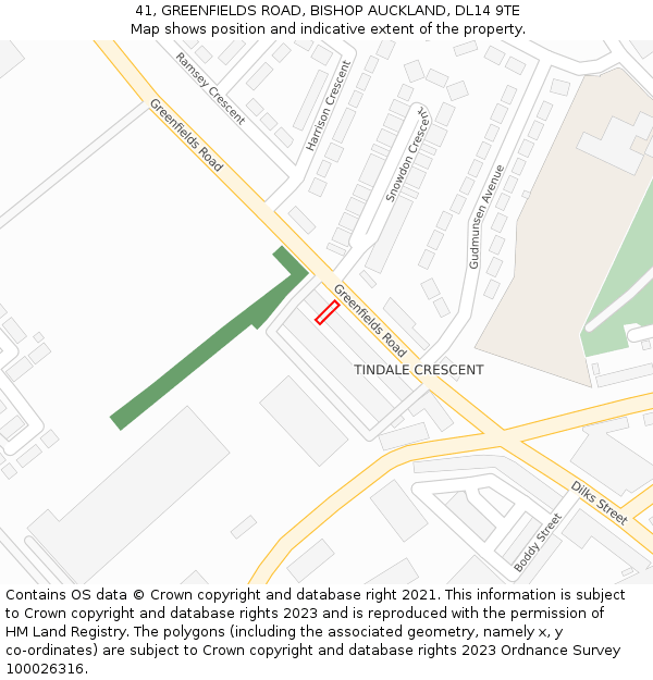 41, GREENFIELDS ROAD, BISHOP AUCKLAND, DL14 9TE: Location map and indicative extent of plot