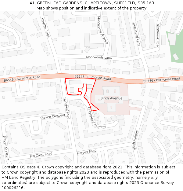 41, GREENHEAD GARDENS, CHAPELTOWN, SHEFFIELD, S35 1AR: Location map and indicative extent of plot