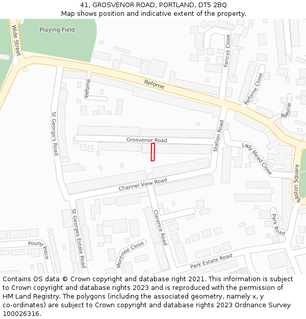 41, GROSVENOR ROAD, PORTLAND, DT5 2BQ: Location map and indicative extent of plot