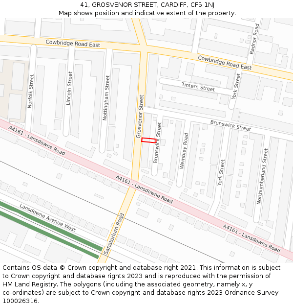 41, GROSVENOR STREET, CARDIFF, CF5 1NJ: Location map and indicative extent of plot
