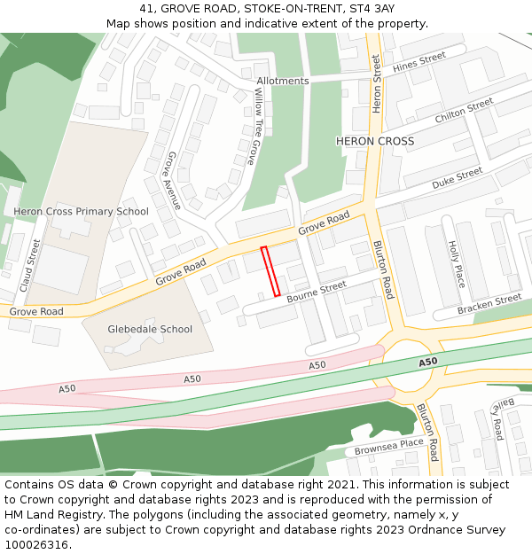 41, GROVE ROAD, STOKE-ON-TRENT, ST4 3AY: Location map and indicative extent of plot