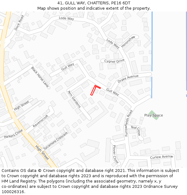 41, GULL WAY, CHATTERIS, PE16 6DT: Location map and indicative extent of plot