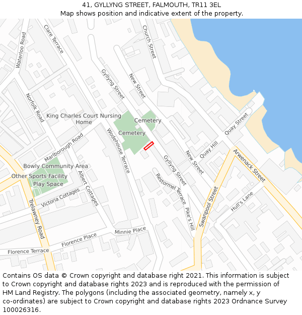 41, GYLLYNG STREET, FALMOUTH, TR11 3EL: Location map and indicative extent of plot