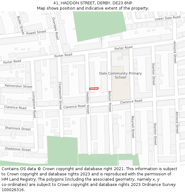 41, HADDON STREET, DERBY, DE23 6NP: Location map and indicative extent of plot