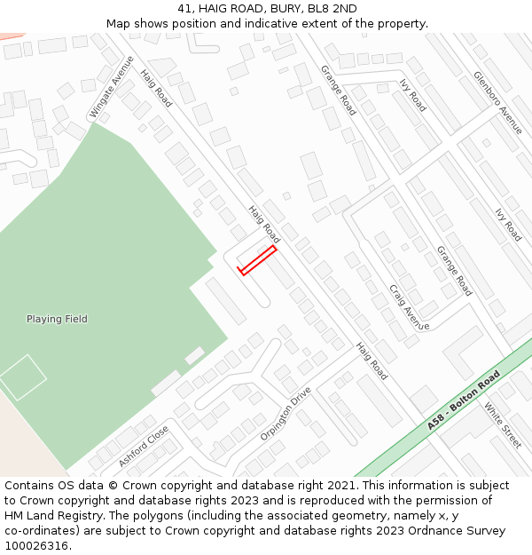 41, HAIG ROAD, BURY, BL8 2ND: Location map and indicative extent of plot