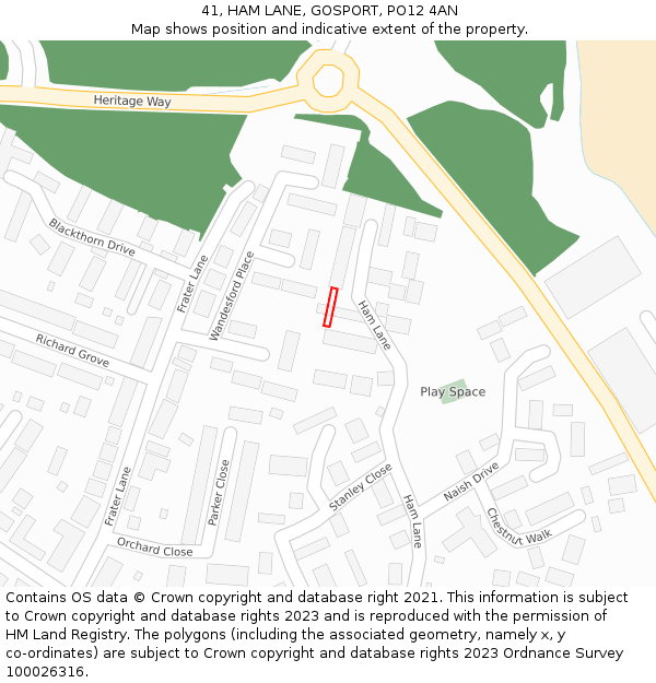 41, HAM LANE, GOSPORT, PO12 4AN: Location map and indicative extent of plot