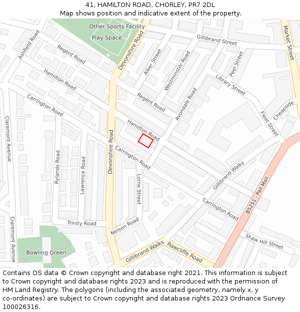41, HAMILTON ROAD, CHORLEY, PR7 2DL: Location map and indicative extent of plot