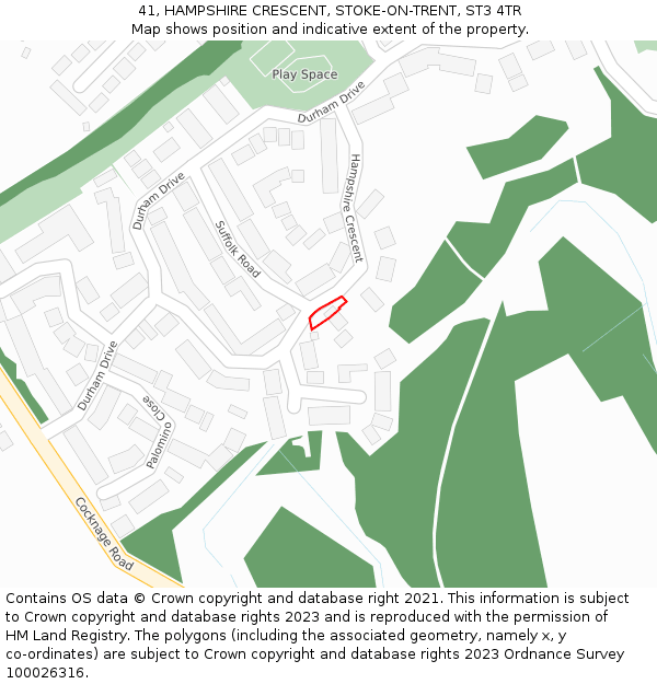 41, HAMPSHIRE CRESCENT, STOKE-ON-TRENT, ST3 4TR: Location map and indicative extent of plot