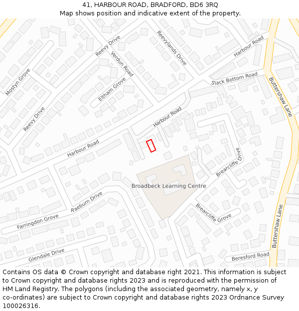 41, HARBOUR ROAD, BRADFORD, BD6 3RQ: Location map and indicative extent of plot