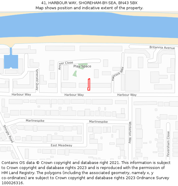 41, HARBOUR WAY, SHOREHAM-BY-SEA, BN43 5BX: Location map and indicative extent of plot