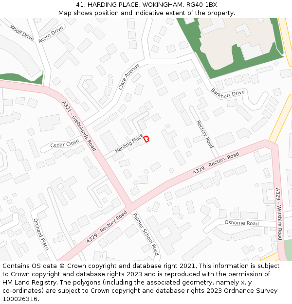 41, HARDING PLACE, WOKINGHAM, RG40 1BX: Location map and indicative extent of plot