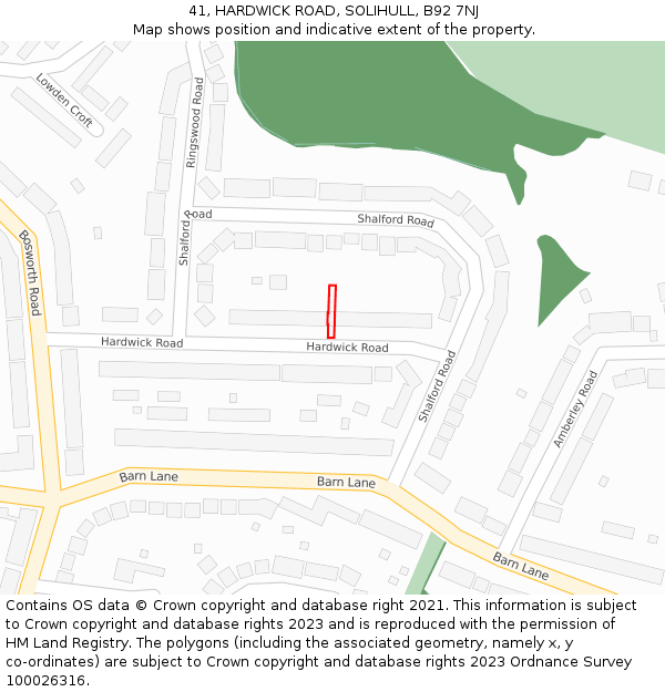41, HARDWICK ROAD, SOLIHULL, B92 7NJ: Location map and indicative extent of plot