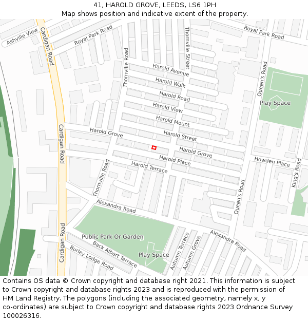 41, HAROLD GROVE, LEEDS, LS6 1PH: Location map and indicative extent of plot