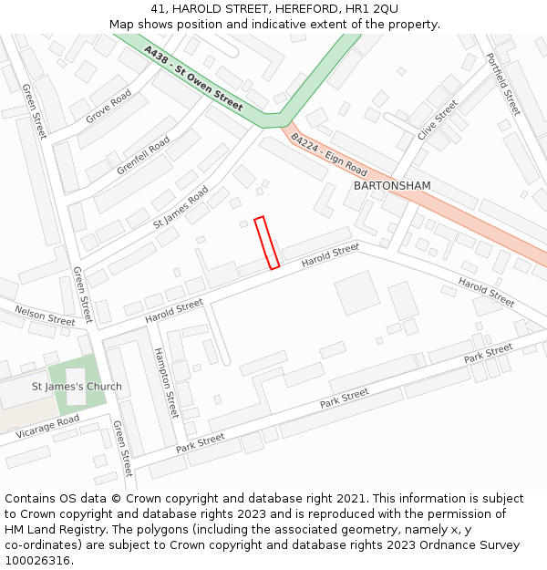 41, HAROLD STREET, HEREFORD, HR1 2QU: Location map and indicative extent of plot