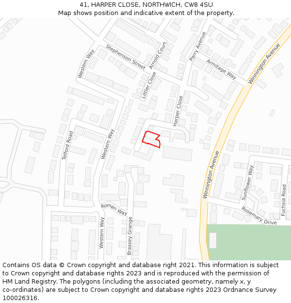 41, HARPER CLOSE, NORTHWICH, CW8 4SU: Location map and indicative extent of plot