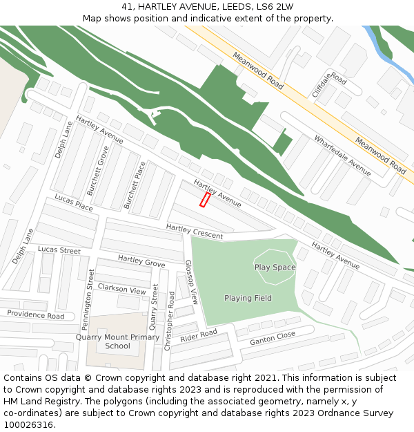 41, HARTLEY AVENUE, LEEDS, LS6 2LW: Location map and indicative extent of plot