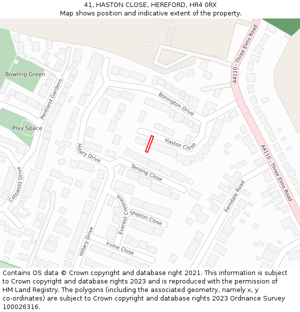 41, HASTON CLOSE, HEREFORD, HR4 0RX: Location map and indicative extent of plot