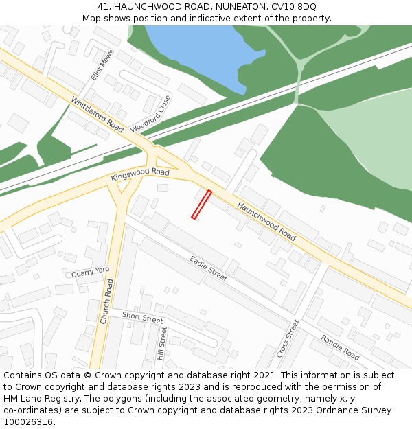 41, HAUNCHWOOD ROAD, NUNEATON, CV10 8DQ: Location map and indicative extent of plot