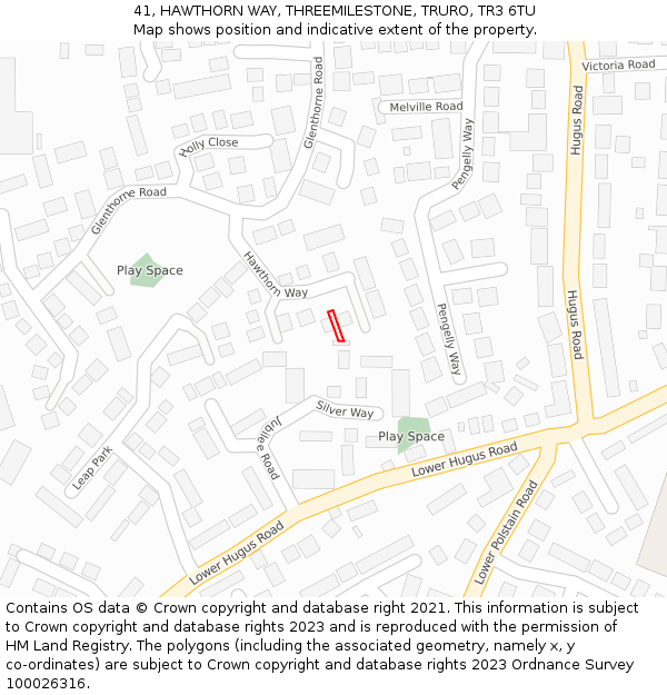 41, HAWTHORN WAY, THREEMILESTONE, TRURO, TR3 6TU: Location map and indicative extent of plot