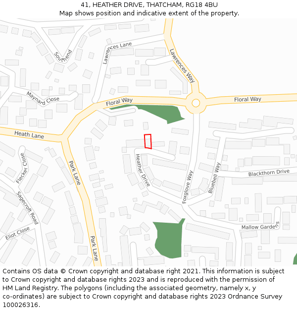 41, HEATHER DRIVE, THATCHAM, RG18 4BU: Location map and indicative extent of plot
