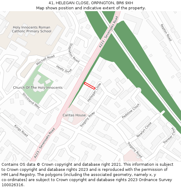 41, HELEGAN CLOSE, ORPINGTON, BR6 9XH: Location map and indicative extent of plot