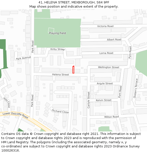 41, HELENA STREET, MEXBOROUGH, S64 9PF: Location map and indicative extent of plot