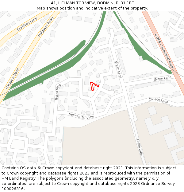 41, HELMAN TOR VIEW, BODMIN, PL31 1RE: Location map and indicative extent of plot