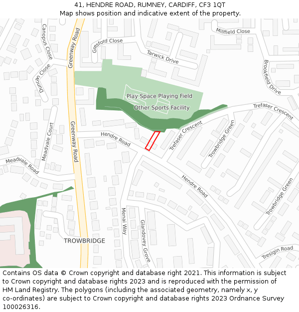 41, HENDRE ROAD, RUMNEY, CARDIFF, CF3 1QT: Location map and indicative extent of plot