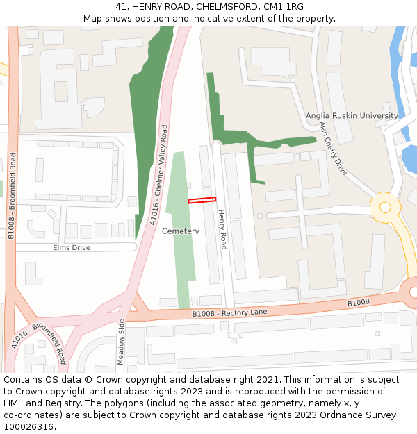 41, HENRY ROAD, CHELMSFORD, CM1 1RG: Location map and indicative extent of plot