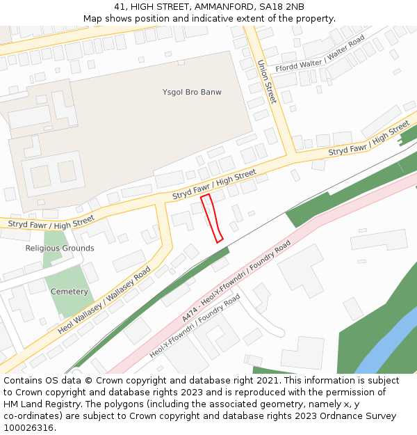 41, HIGH STREET, AMMANFORD, SA18 2NB: Location map and indicative extent of plot