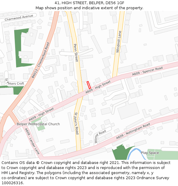 41, HIGH STREET, BELPER, DE56 1GF: Location map and indicative extent of plot