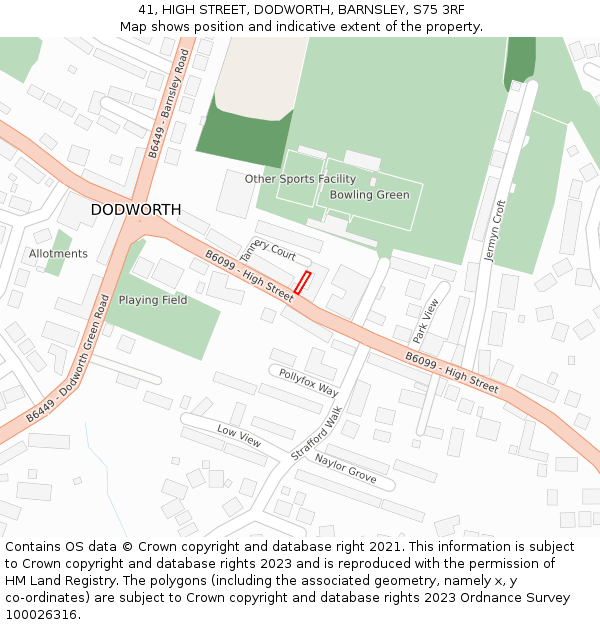41, HIGH STREET, DODWORTH, BARNSLEY, S75 3RF: Location map and indicative extent of plot