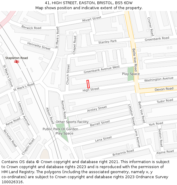 41, HIGH STREET, EASTON, BRISTOL, BS5 6DW: Location map and indicative extent of plot