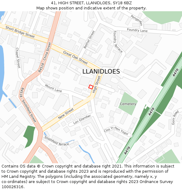 41, HIGH STREET, LLANIDLOES, SY18 6BZ: Location map and indicative extent of plot