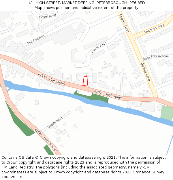 41, HIGH STREET, MARKET DEEPING, PETERBOROUGH, PE6 8ED: Location map and indicative extent of plot