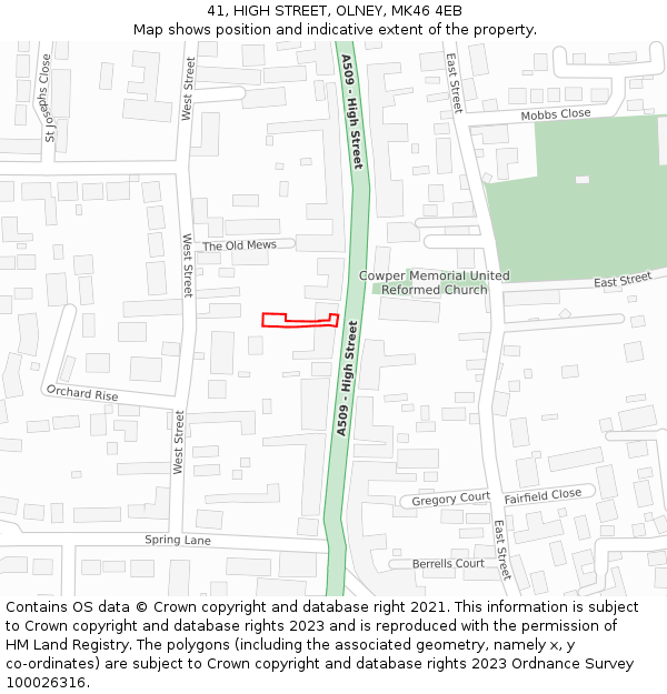41, HIGH STREET, OLNEY, MK46 4EB: Location map and indicative extent of plot