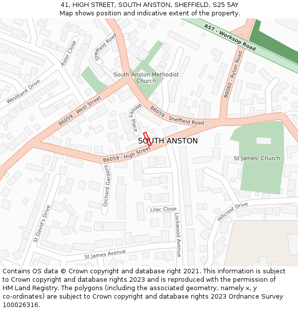 41, HIGH STREET, SOUTH ANSTON, SHEFFIELD, S25 5AY: Location map and indicative extent of plot