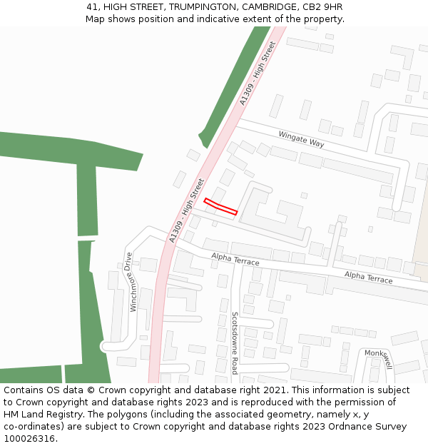 41, HIGH STREET, TRUMPINGTON, CAMBRIDGE, CB2 9HR: Location map and indicative extent of plot