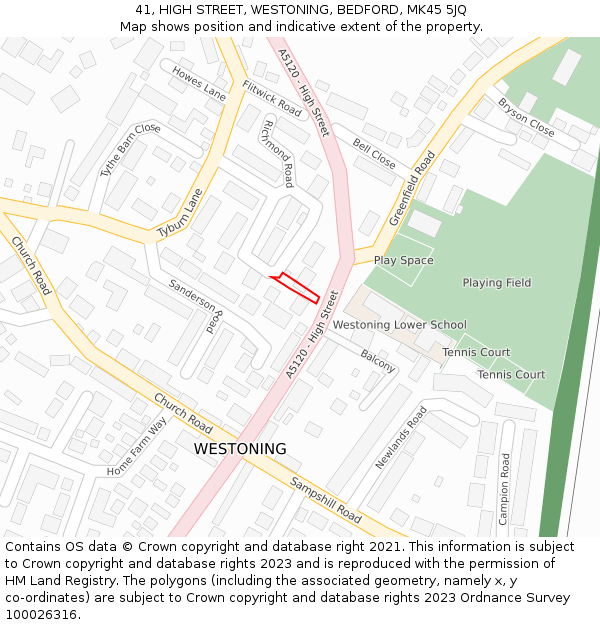 41, HIGH STREET, WESTONING, BEDFORD, MK45 5JQ: Location map and indicative extent of plot