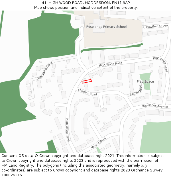 41, HIGH WOOD ROAD, HODDESDON, EN11 9AP: Location map and indicative extent of plot