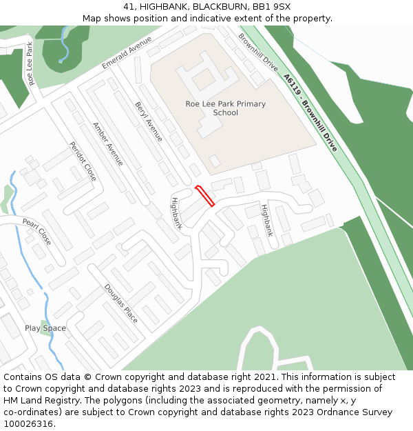 41, HIGHBANK, BLACKBURN, BB1 9SX: Location map and indicative extent of plot