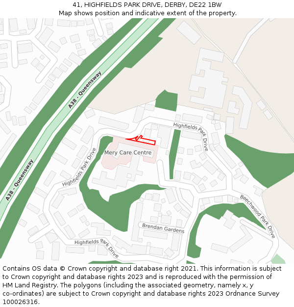 41, HIGHFIELDS PARK DRIVE, DERBY, DE22 1BW: Location map and indicative extent of plot