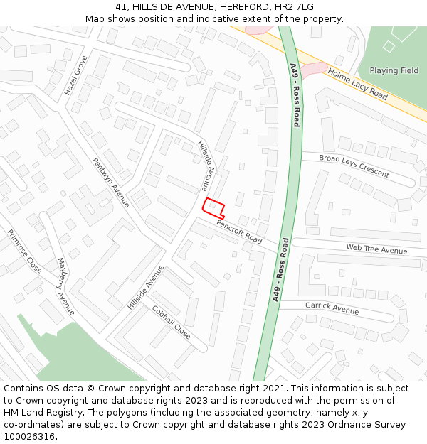 41, HILLSIDE AVENUE, HEREFORD, HR2 7LG: Location map and indicative extent of plot