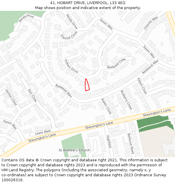 41, HOBART DRIVE, LIVERPOOL, L33 4EG: Location map and indicative extent of plot
