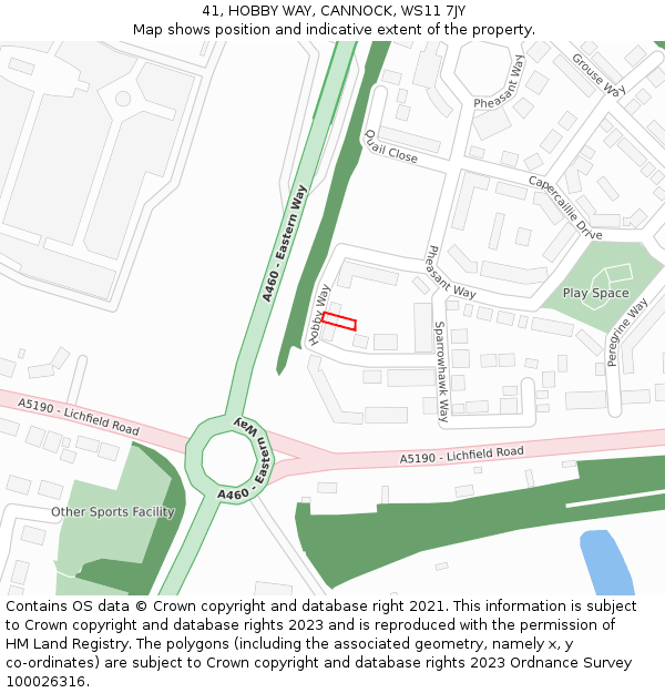41, HOBBY WAY, CANNOCK, WS11 7JY: Location map and indicative extent of plot