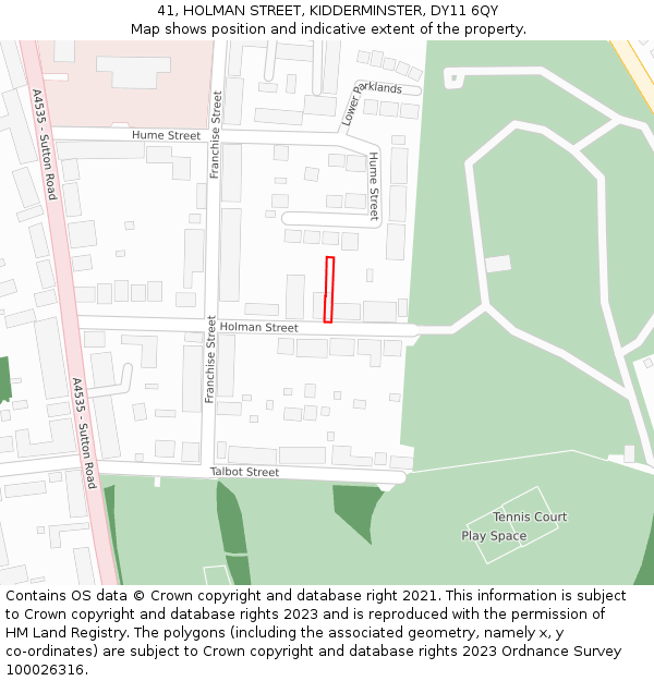 41, HOLMAN STREET, KIDDERMINSTER, DY11 6QY: Location map and indicative extent of plot