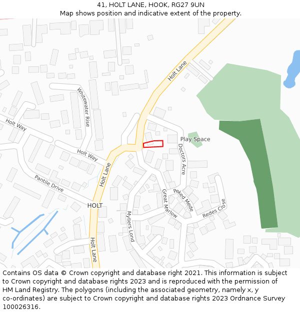 41, HOLT LANE, HOOK, RG27 9UN: Location map and indicative extent of plot